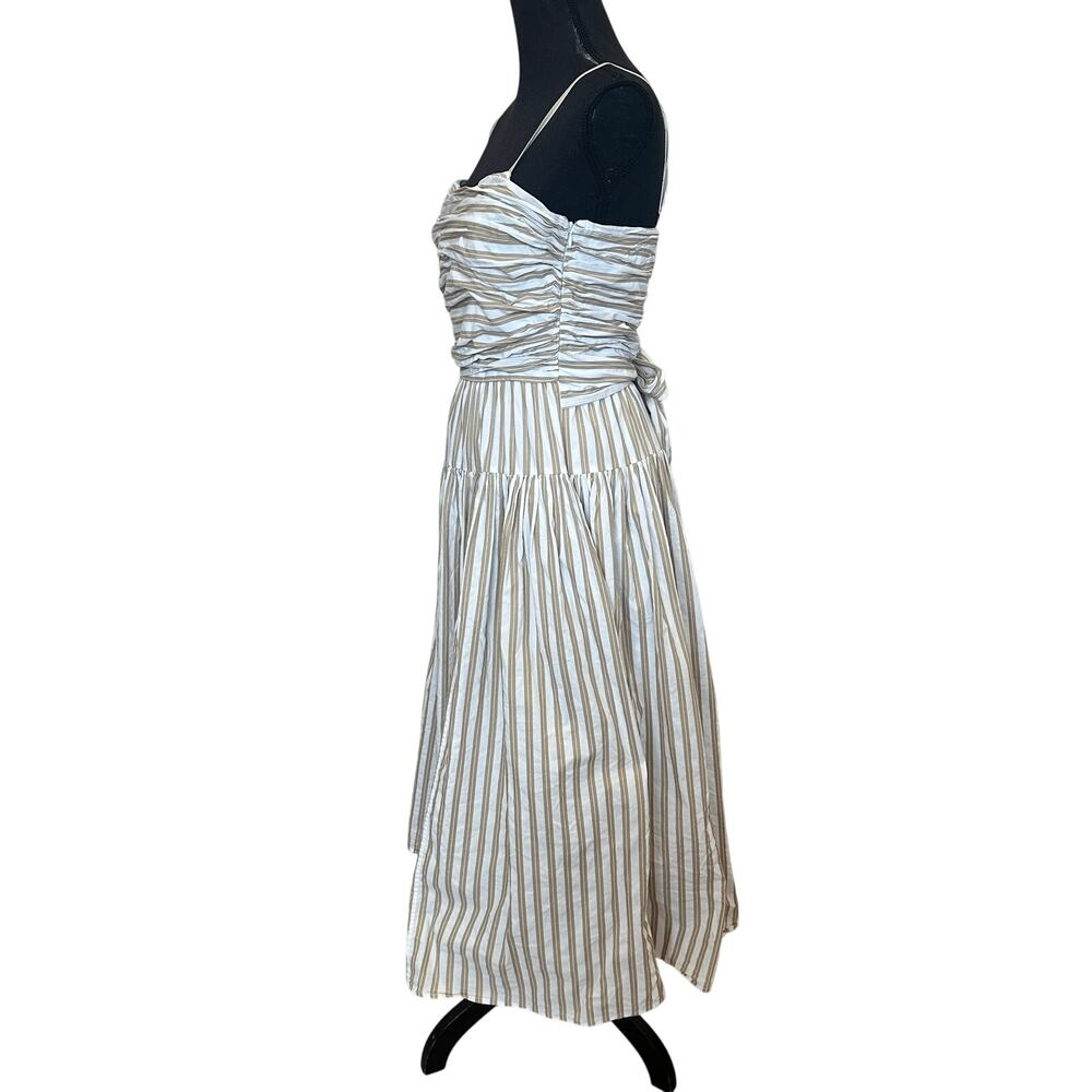 Toccin Brown Stripe Fit and Flare Midi Dress Size 12 Cotton Ruched Designer $475 - Picture 6 of 11